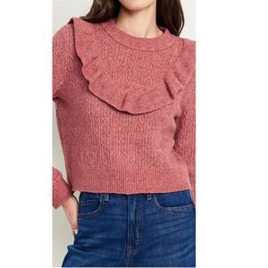 NWOT Old Navy Rose Pink Ruffle Wool Blend Sweater Small | New | Coastal .